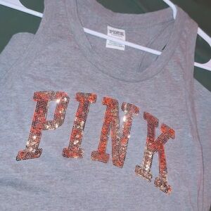 PINK Victoria's Secret Gray and Orange Tank Top with Sequin Detail